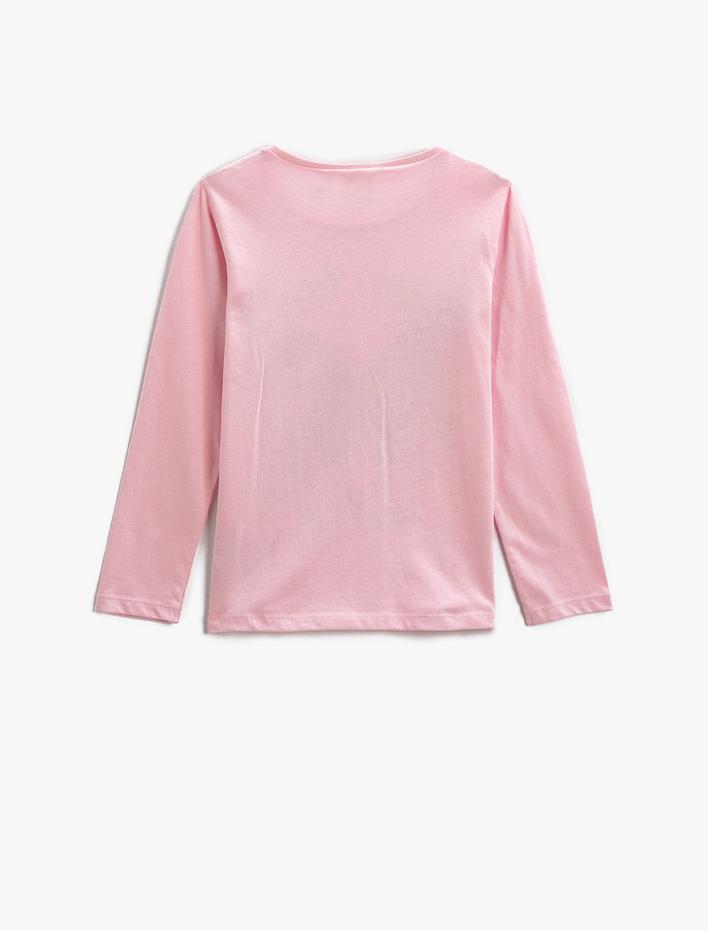 Kız Çocuk Uzun Kollu Tişört Baskılı Bisiklet Yaka Pamuklu