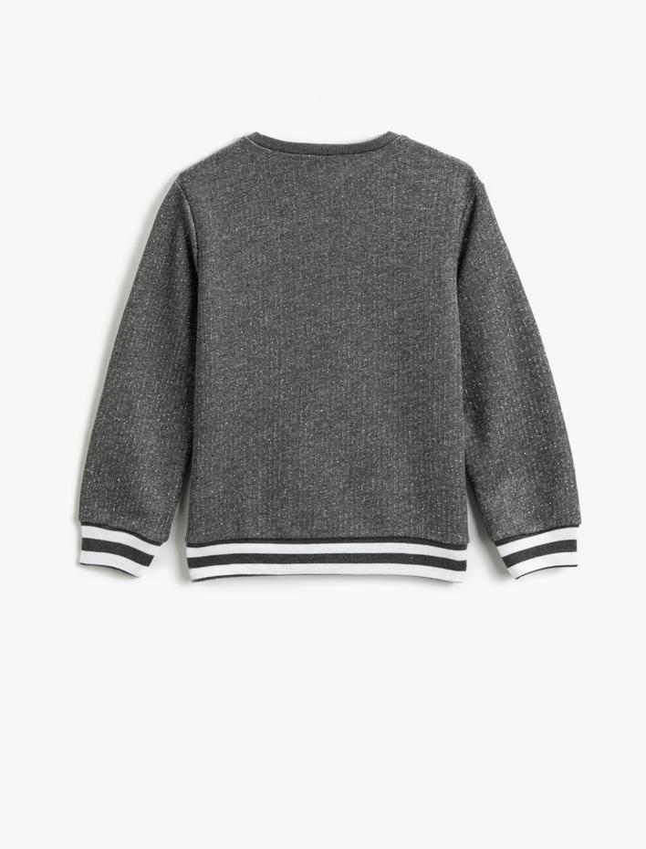 Kız Çocuk Baskılı Sweatshirt Çizgili Şerit Detaylı