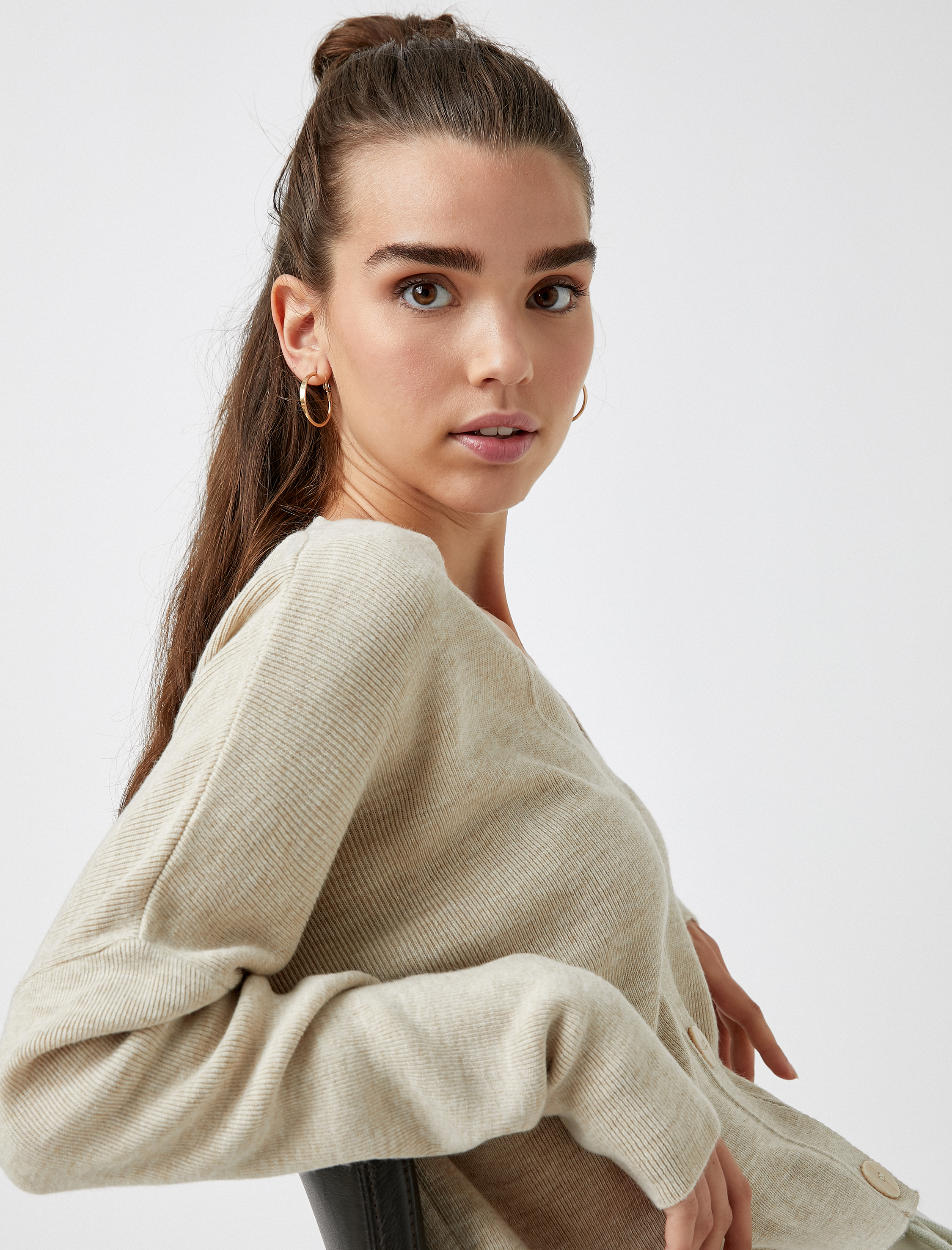   Düğmeli Crop Hırka