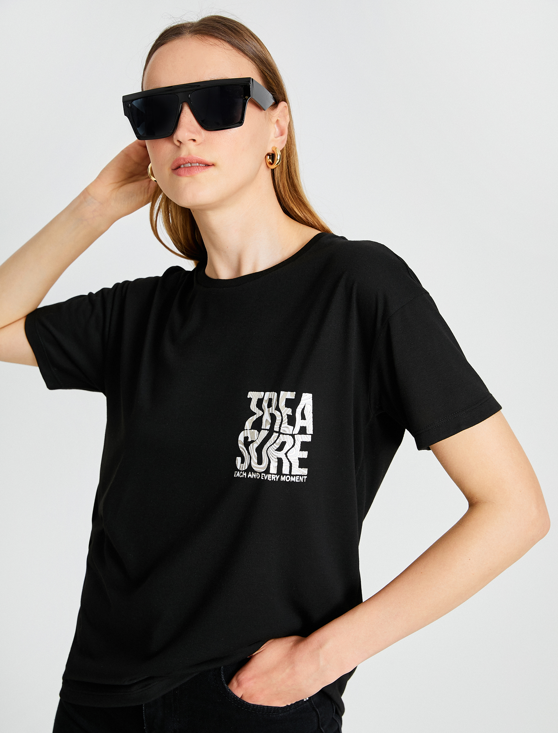   Minimal Baskılı Tişört Kısa Kollu