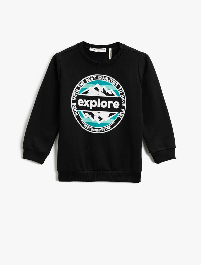 Erkek Çocuk Sweatshirt Uzun Kollu Baskılı Bisiklet Yaka