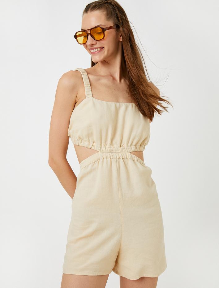  Şort Tulum Pencere Detaylı Keten Karışımlı