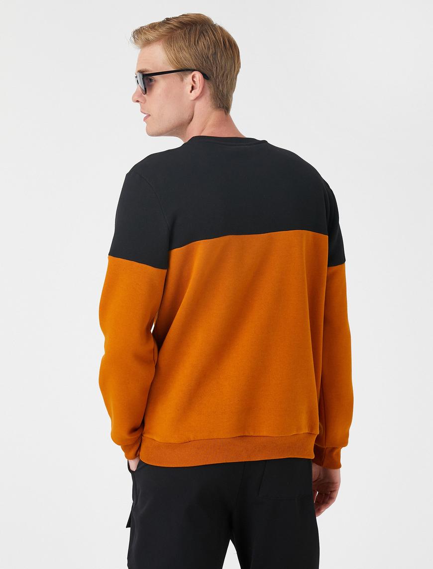   Slogan Baskılı Sweatshirt Şardonlu Renk Bloklu