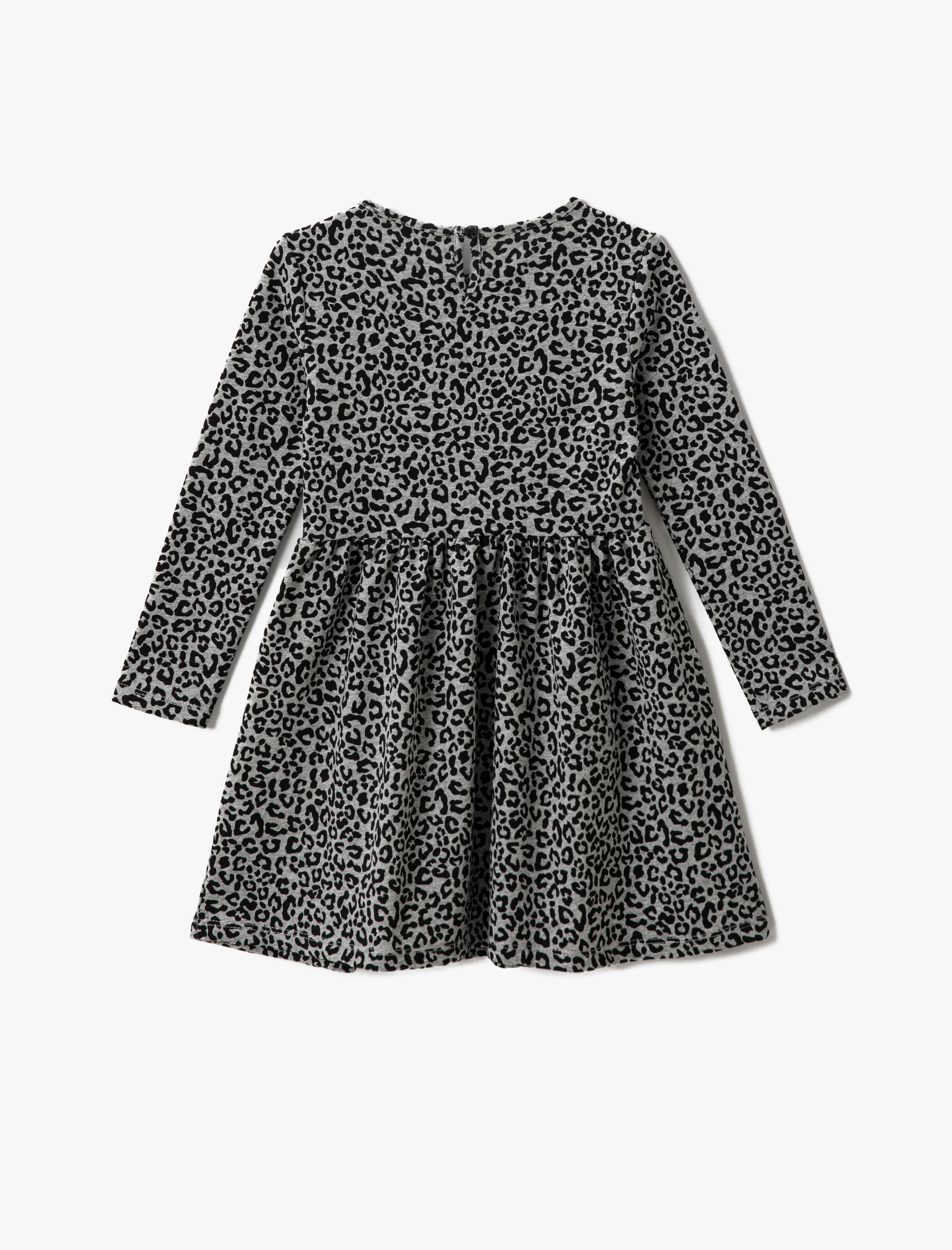  Kız Çocuk Uzun Kollu Elbise Leopar Desenli