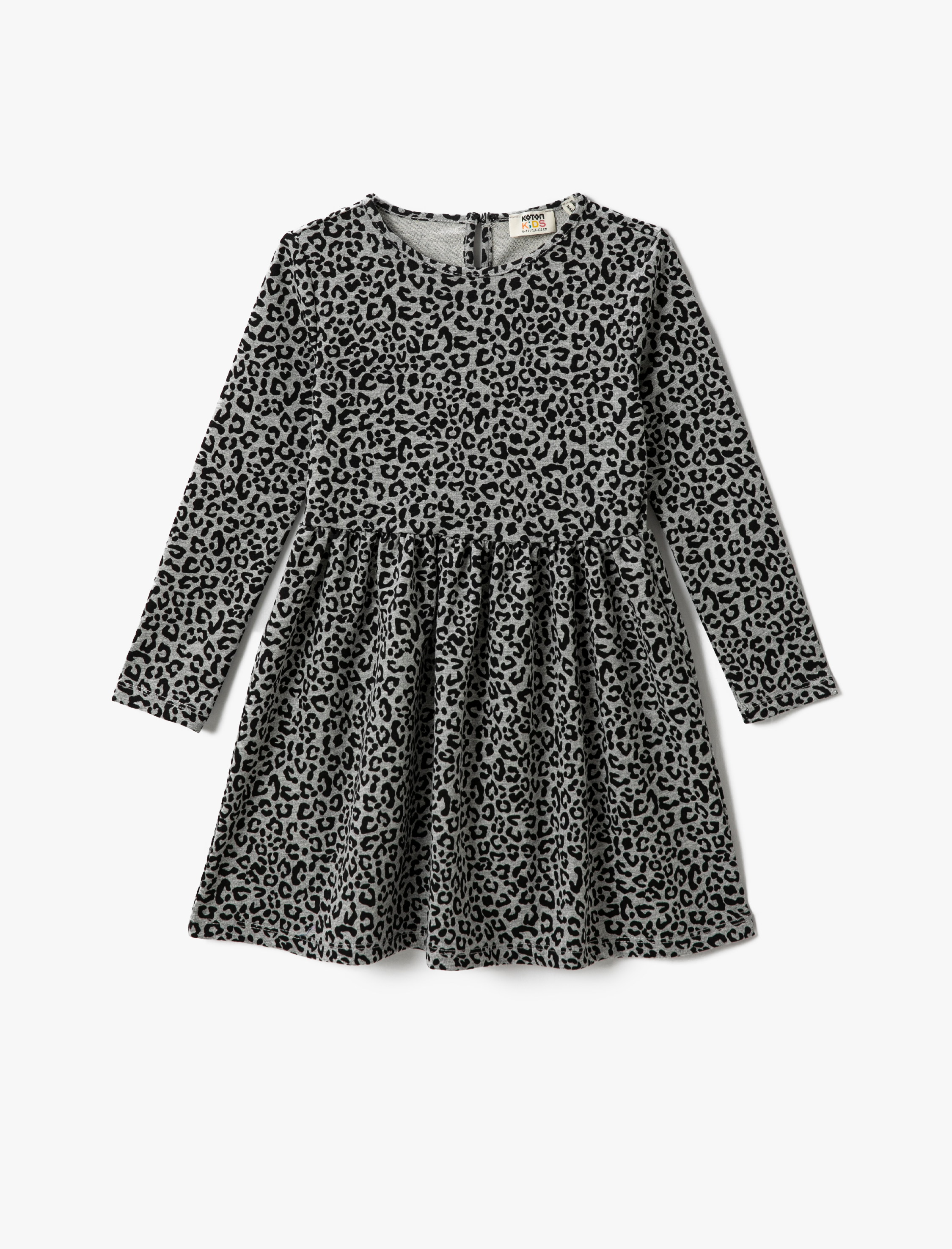  Kız Çocuk Uzun Kollu Elbise Leopar Desenli