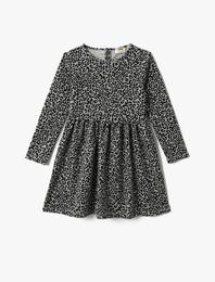 Uzun Kollu Elbise Leopar Desenli