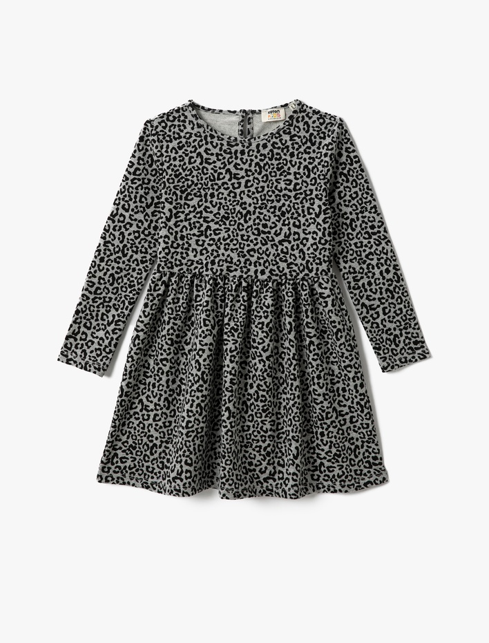Kız Çocuk Uzun Kollu Elbise Leopar Desenli