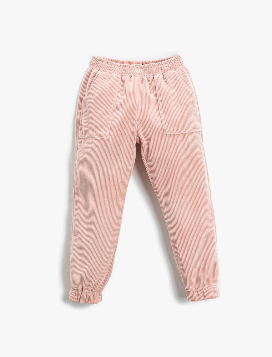 Kız Çocuk Basic Fitilli Kadife Jogger Pantolon Cepli