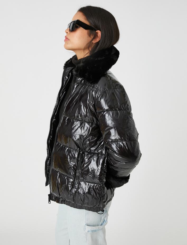  Şişme Mont Suni Kürk Detaylı