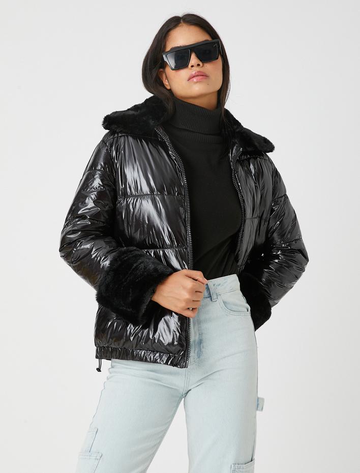  Şişme Mont Suni Kürk Detaylı