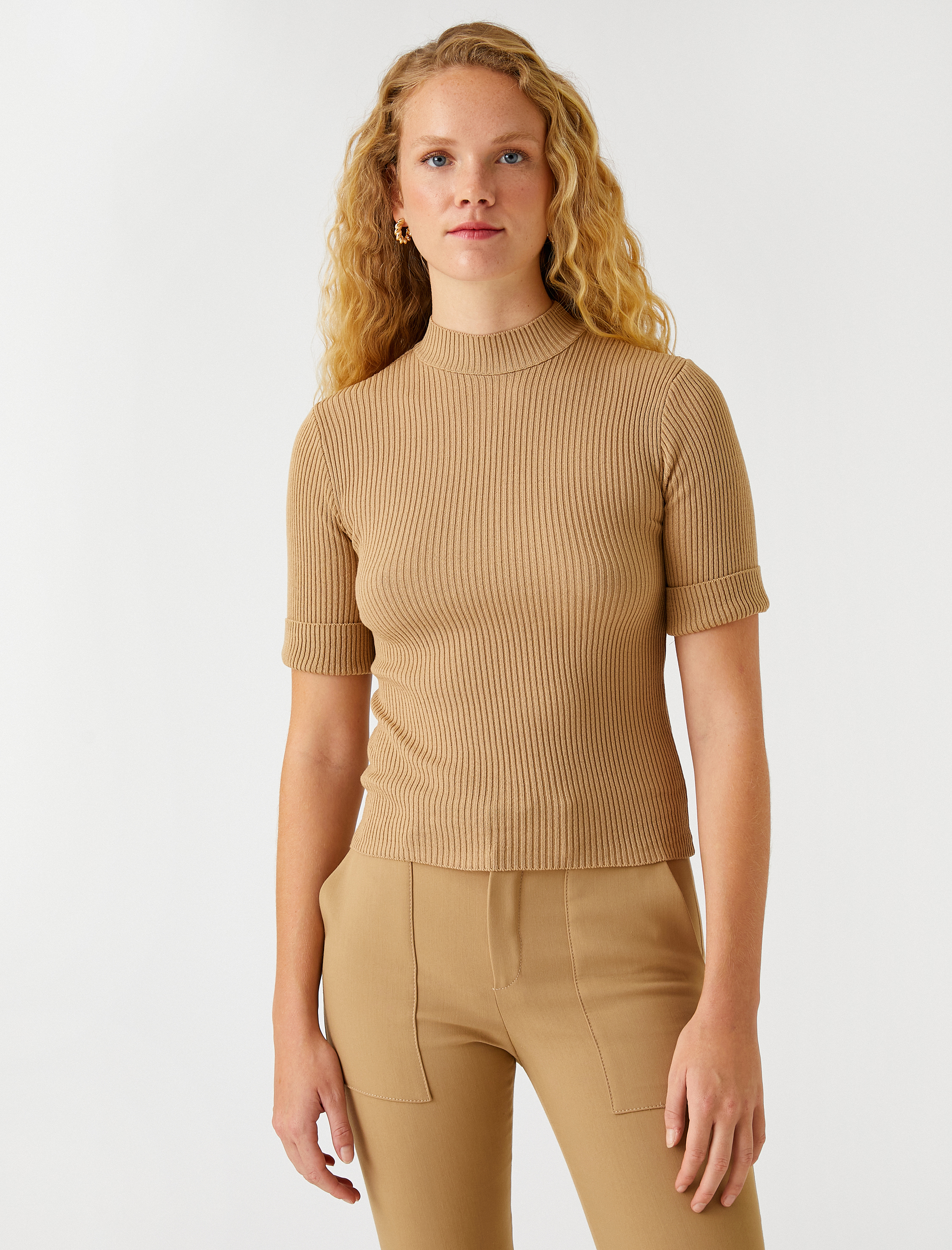   Boğazlı Kazak Kısa Kollu Kaşmir Dokulu