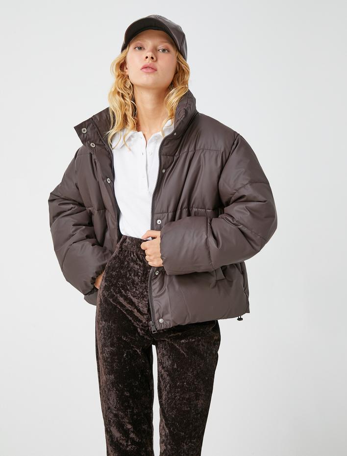  Şişme Mont Dik Yaka Fermuarlı