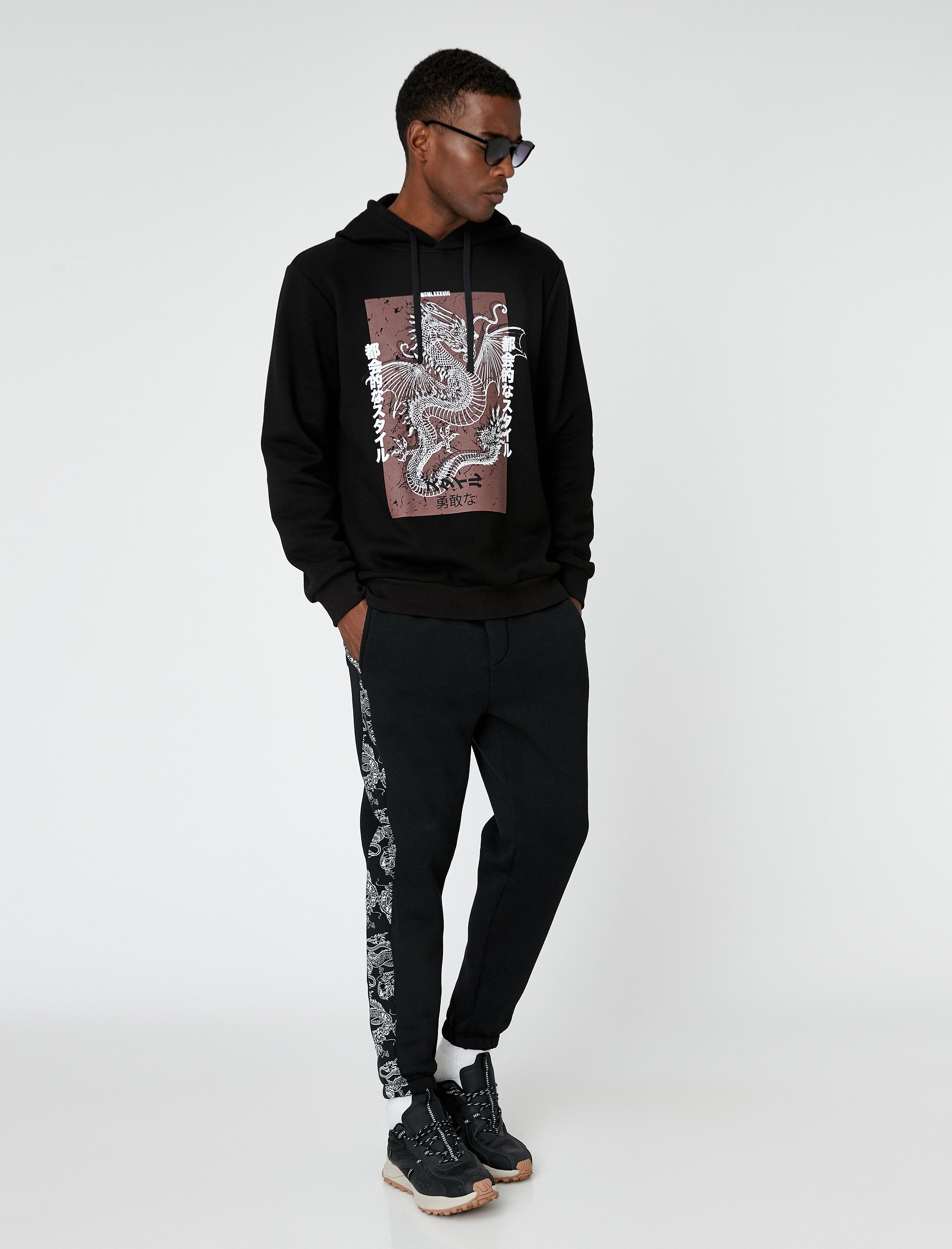 Şal Desenli Jogger Eşofman Altı Beli Bağcıklı