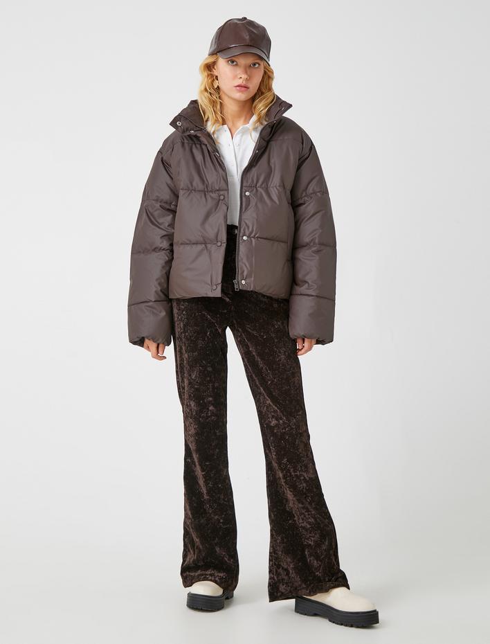  Şişme Mont Dik Yaka Fermuarlı