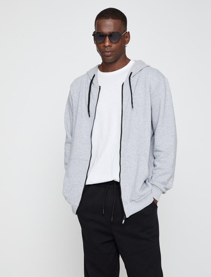  Fermuarlı Kapşonlu Sweatshirt