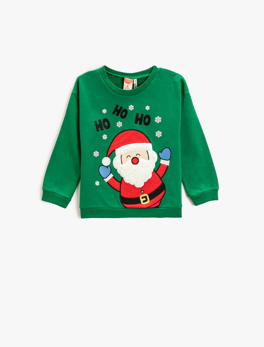  Erkek Bebek Noel Baba Baskılı Sweatshirt Pamuklu