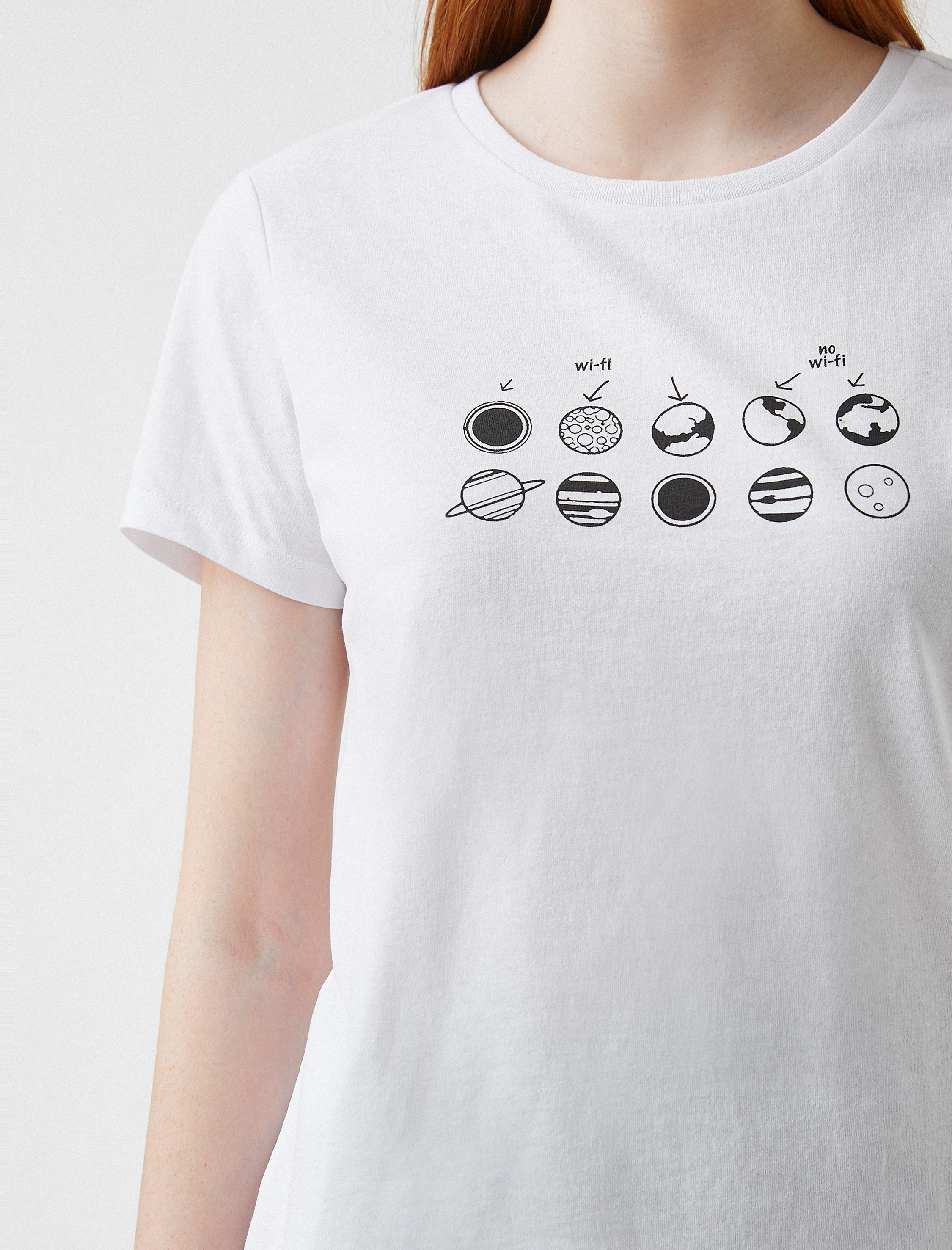   Bisiklet Yaka Kısa Kollu Baskılı Tişört