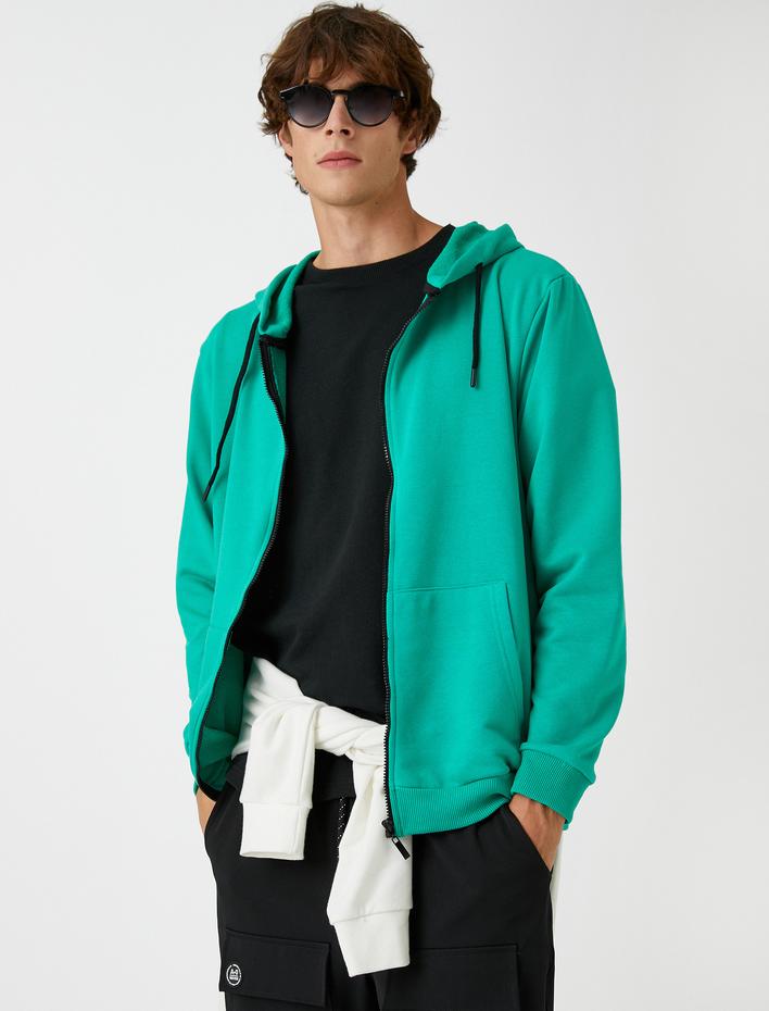  Fermuarlı Kapşonlu Sweatshirt