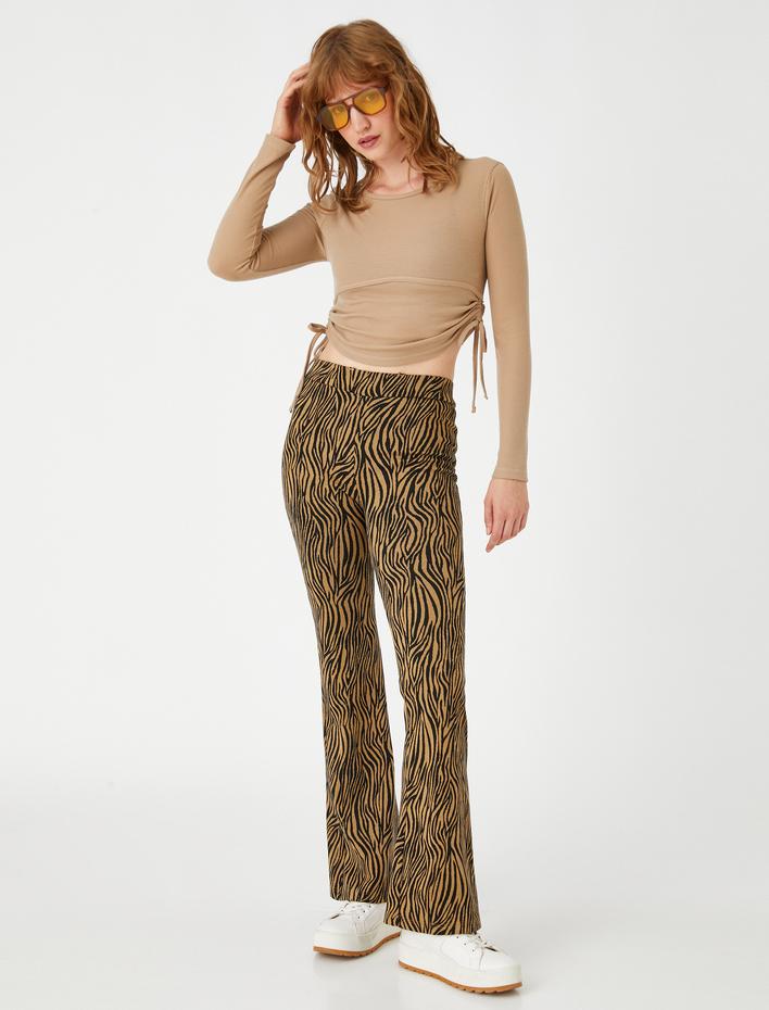  Uzun Kollu Tişört Crop Büzgülü