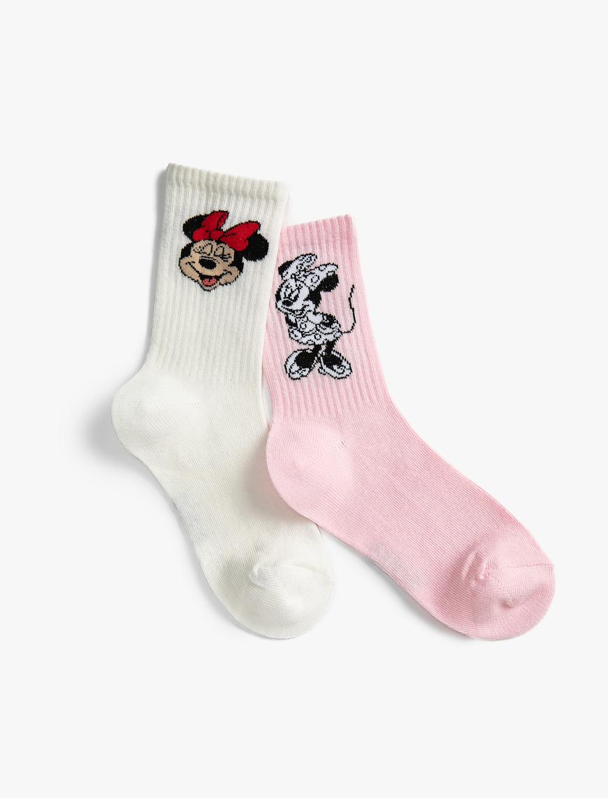  Kız Çocuk 2'li Mickey Mouse Baskılı Çorap Lisanslı
