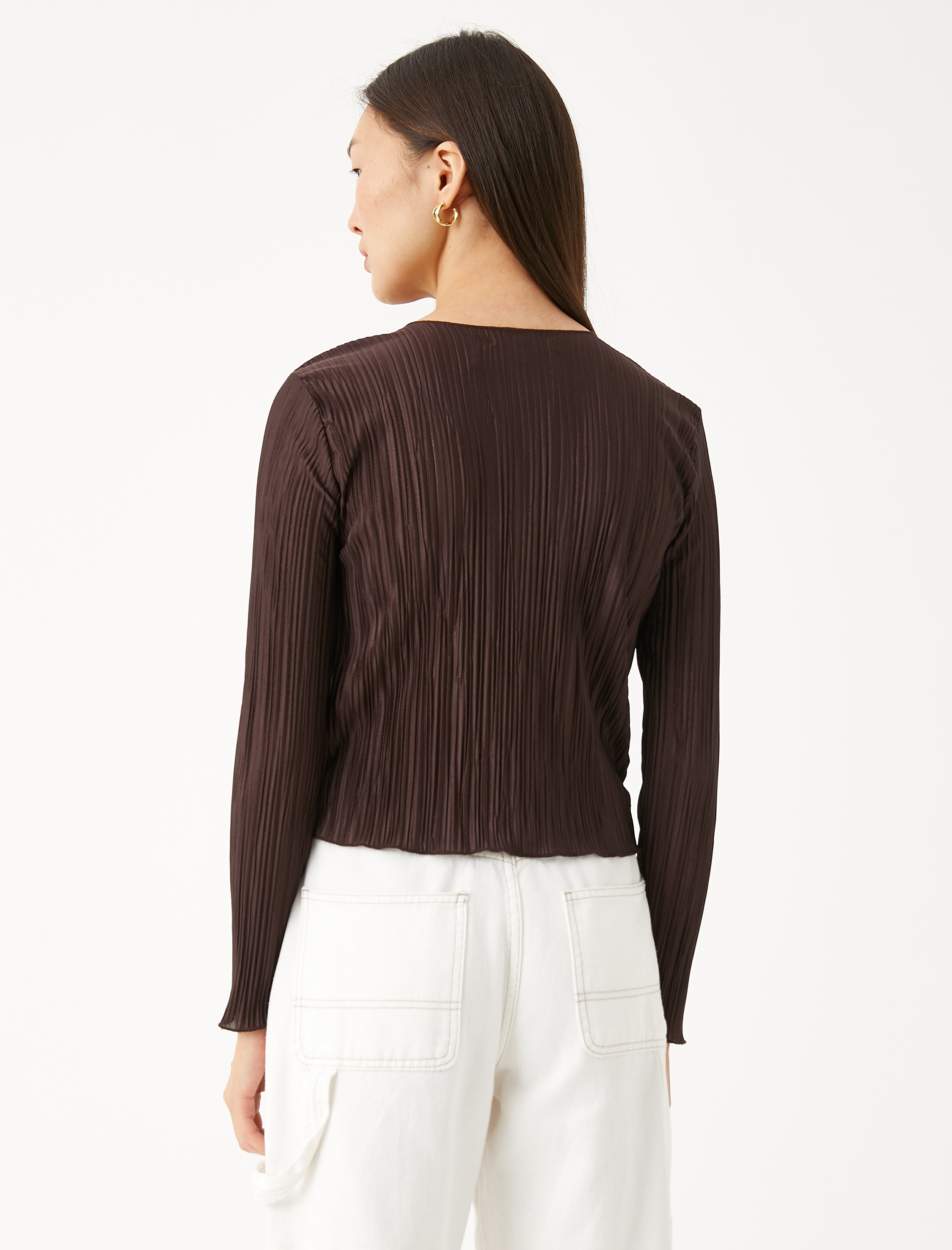   Piliseli Crop Tişört Bisiklet Yaka Uzun Kollu