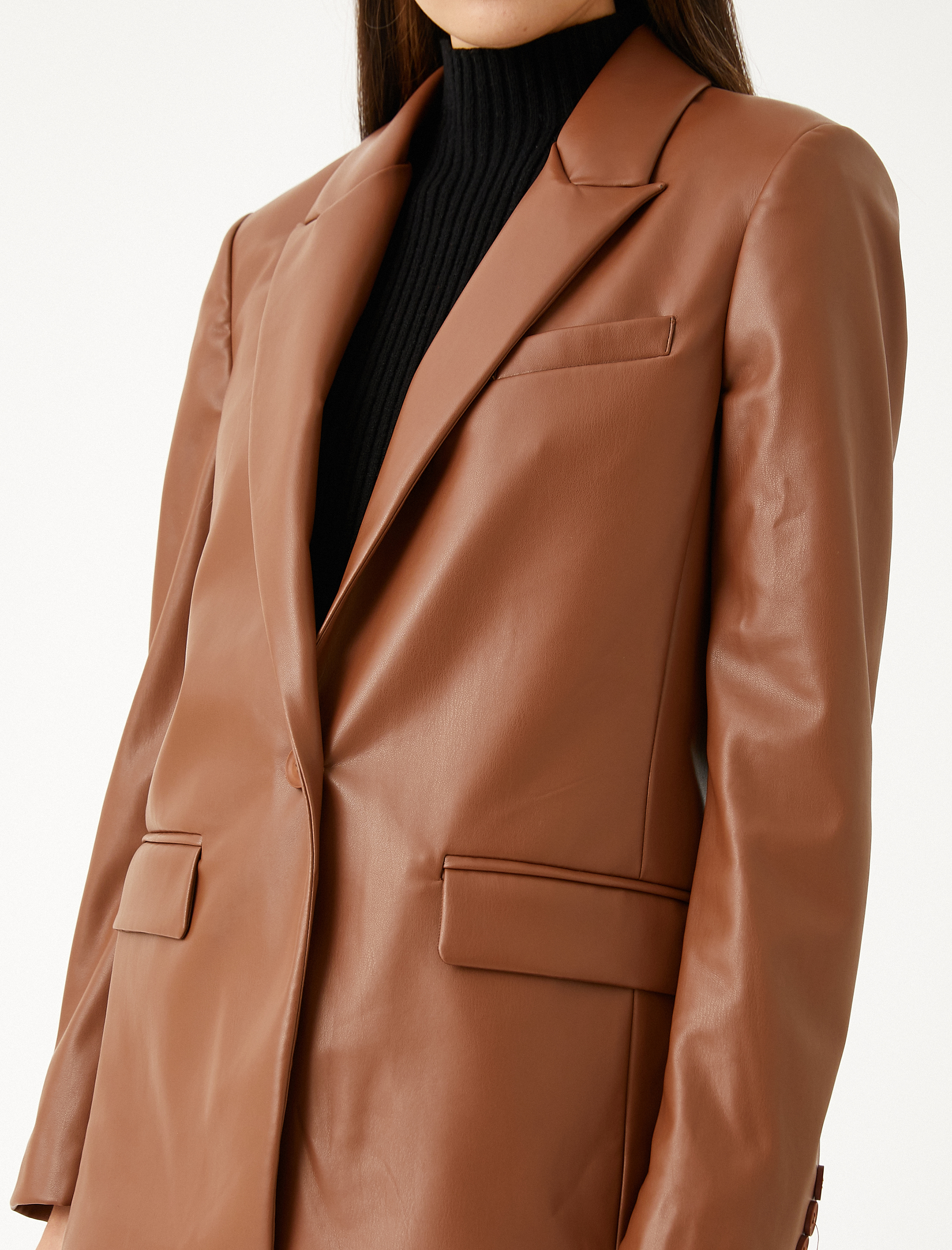   Suni Deri Blazer Ceket Cep Detaylı