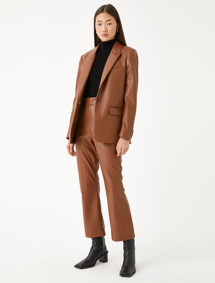  Suni Deri Blazer Ceket Cep Detaylı