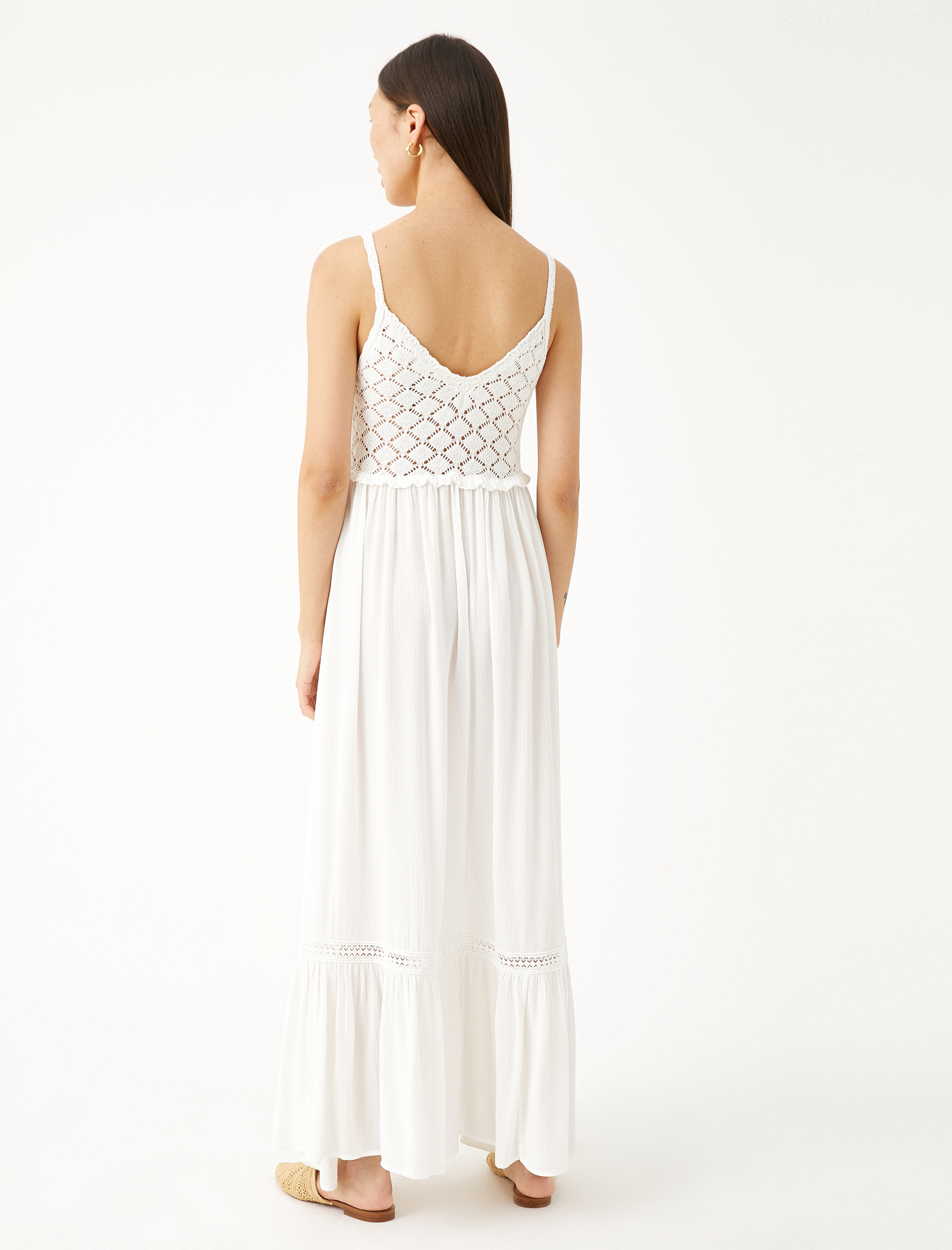   Uzun Viskon Elbise Kroşe Detaylı Askılı