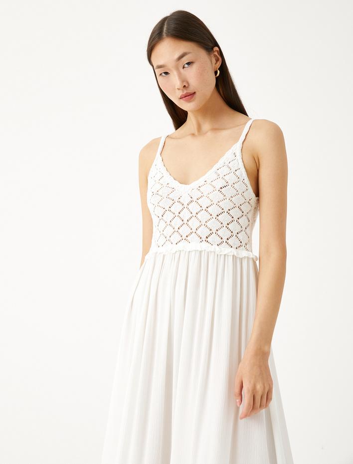  Uzun Viskon Elbise Kroşe Detaylı Askılı