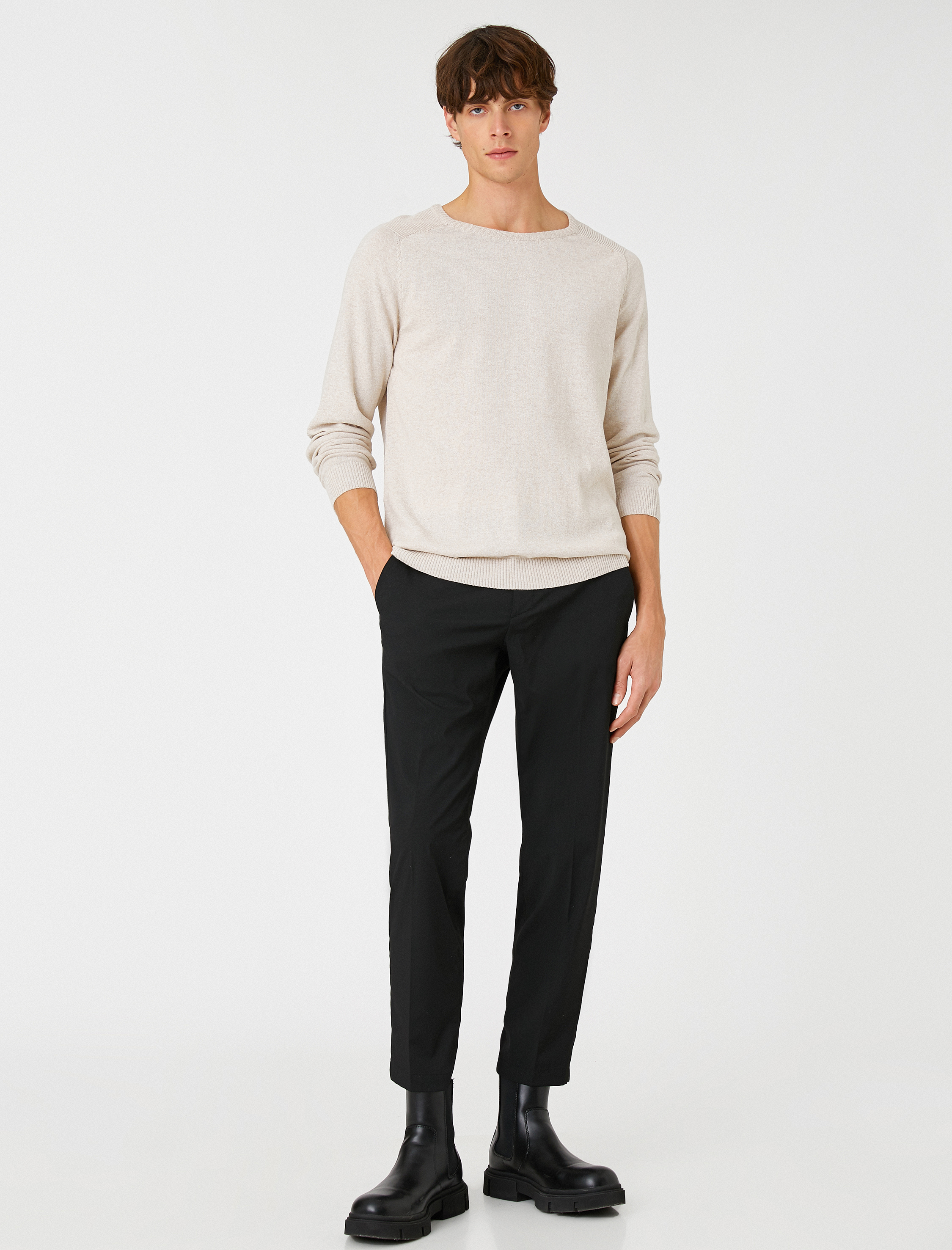   Basic Triko Kazak Bisiklet Yaka Dar Kesim