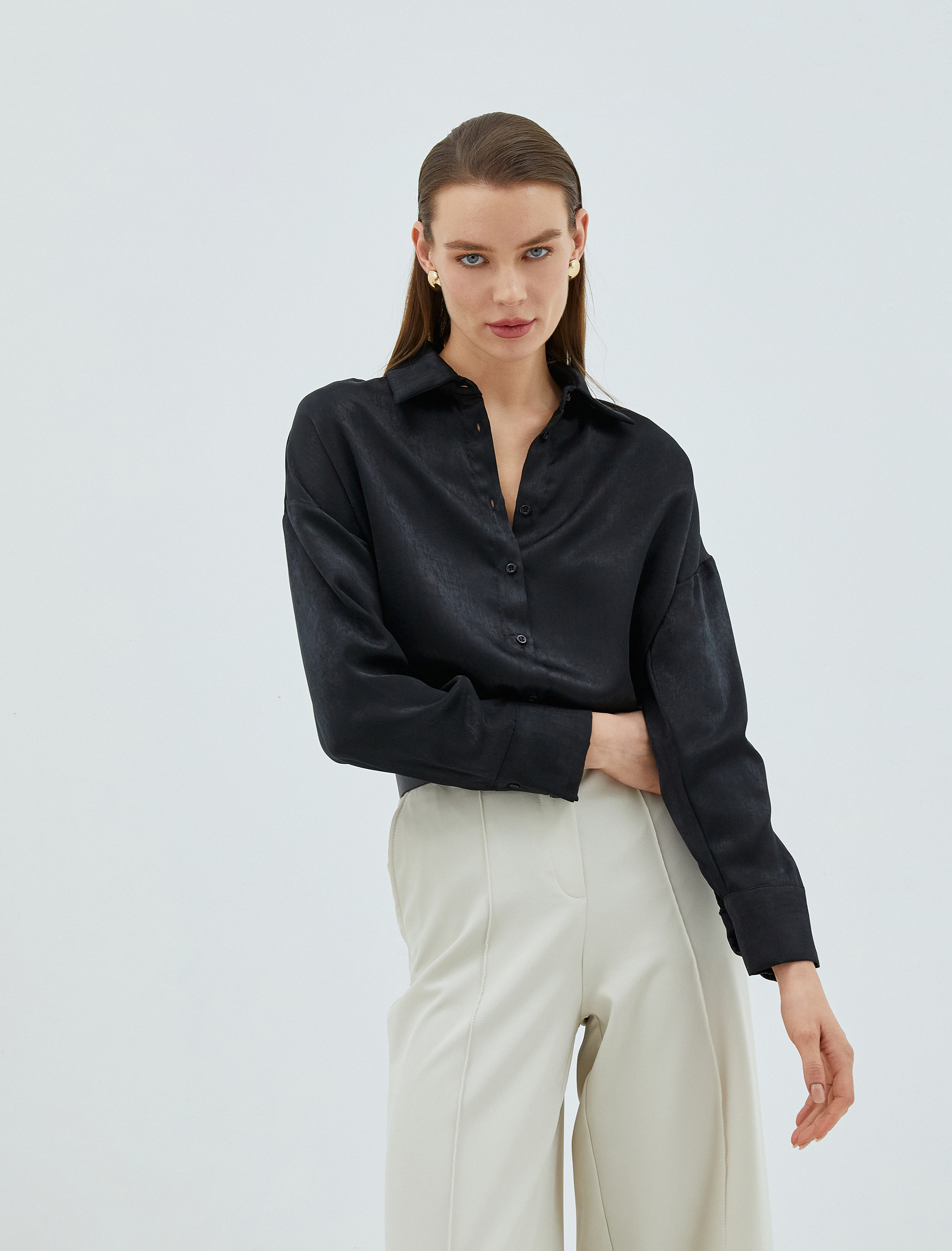   Saten Gömlek Relax Fit Uzun Kollu