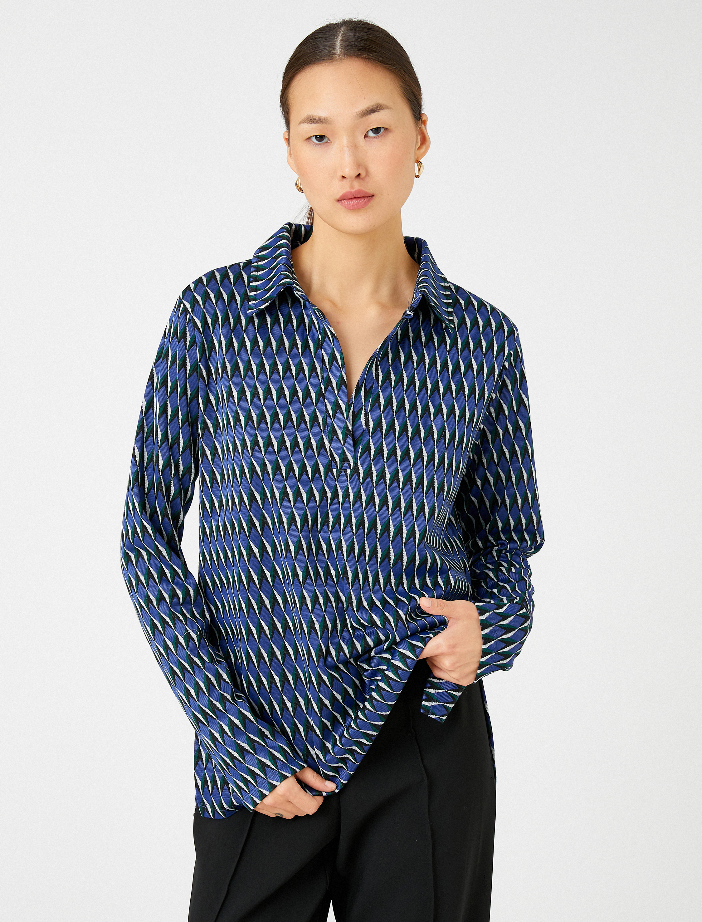   Oversize Polo Yaka Tişört Uzun Kollu