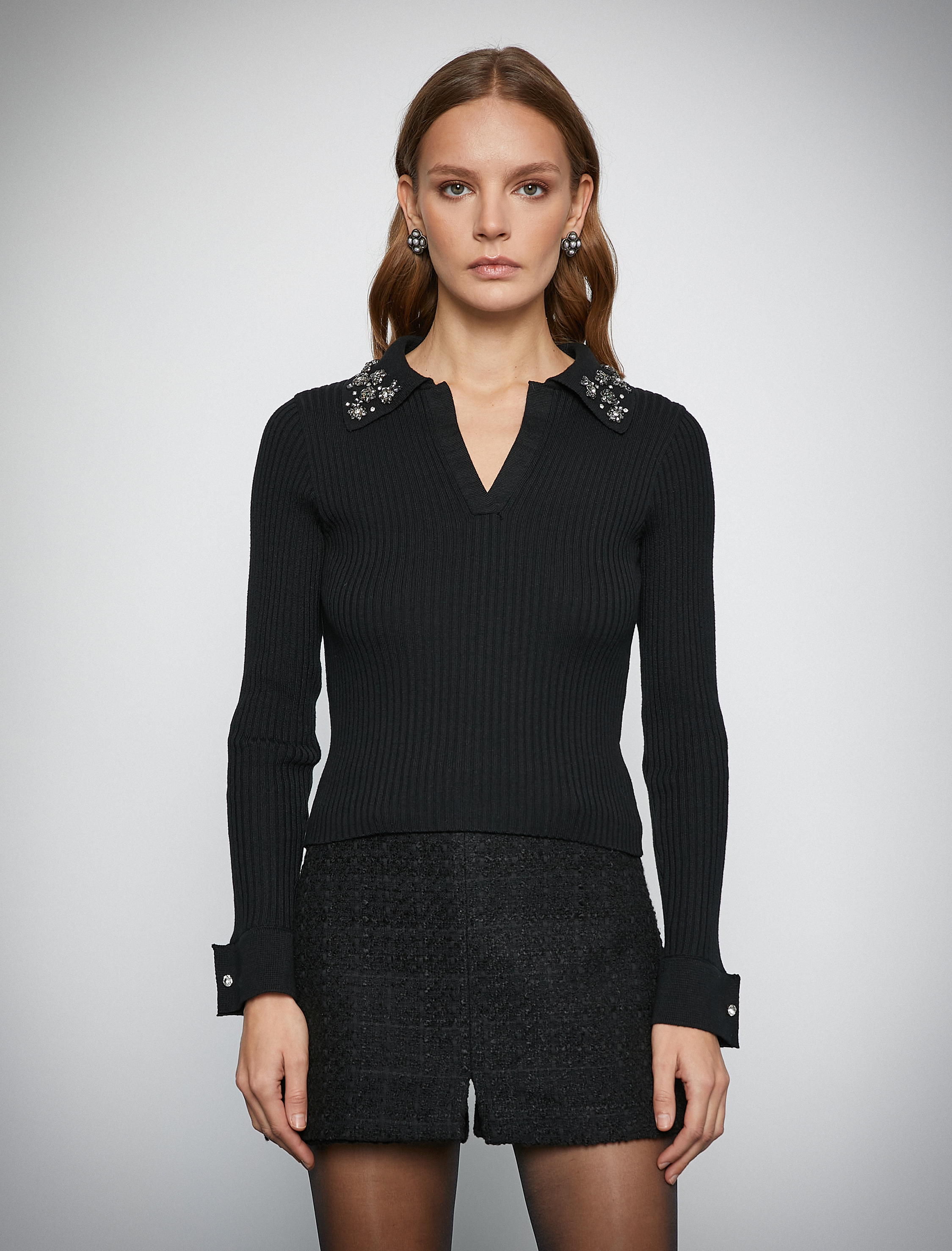   Melis Ağazat X Koton - Taşlı Polo Yaka Triko Kazak