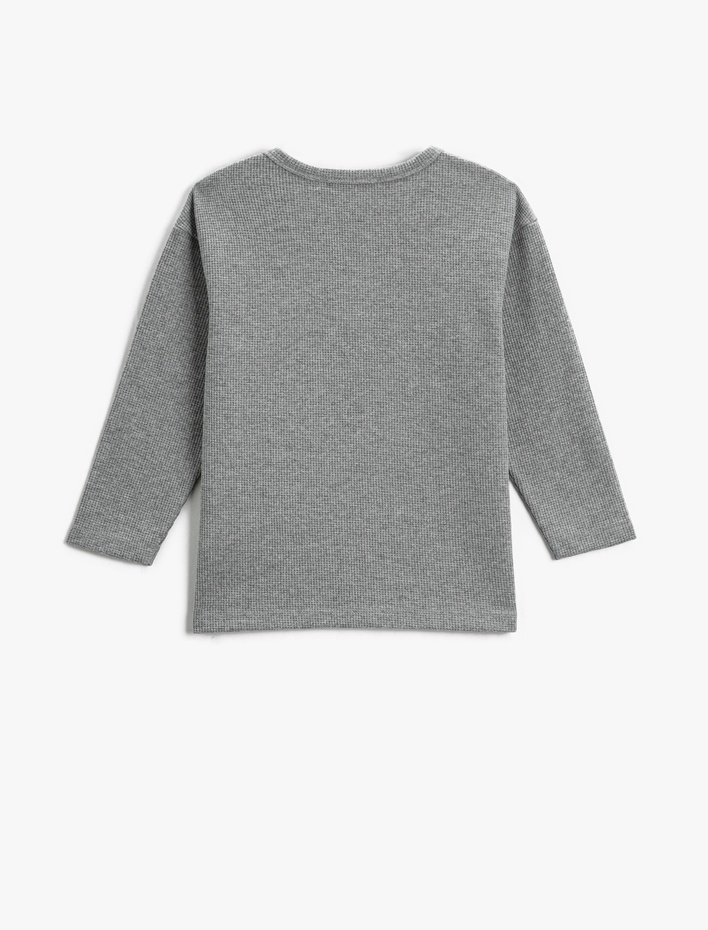 Erkek Çocuk Uzun Kollu Bisiklet Yaka Tişört Düğme Detaylı Gofre Kumaş