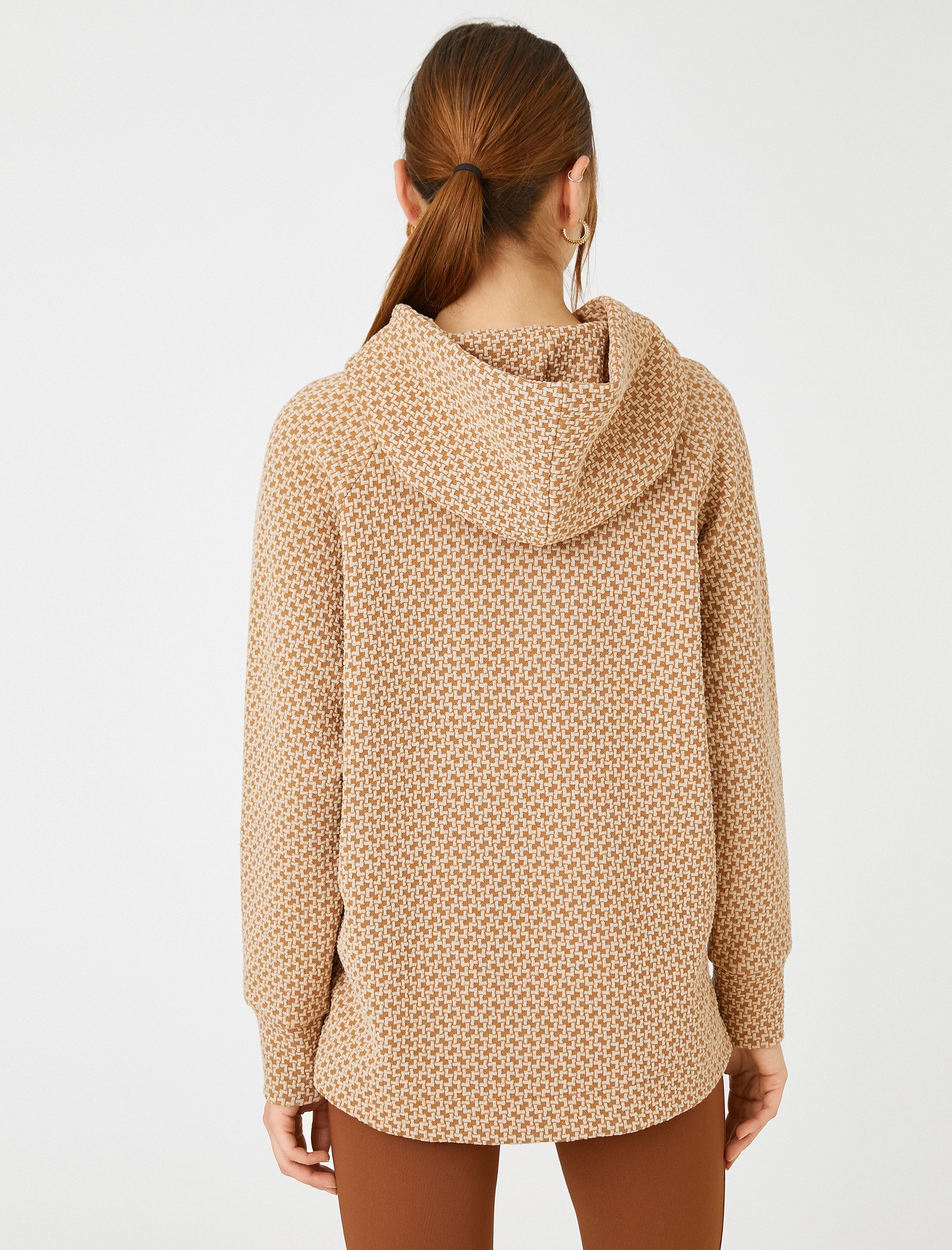   Kapüşonlu Uzun Sweatshirt Dokulu Yırtmaçlı