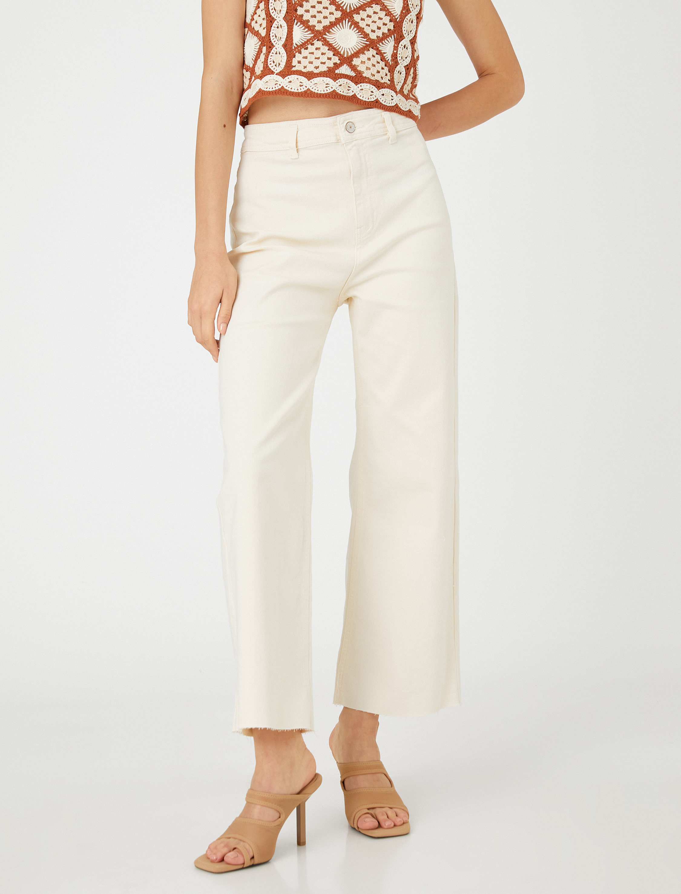   Kot Pantolon Yüksek Bel Crop Bol Paça - Sandra Jean