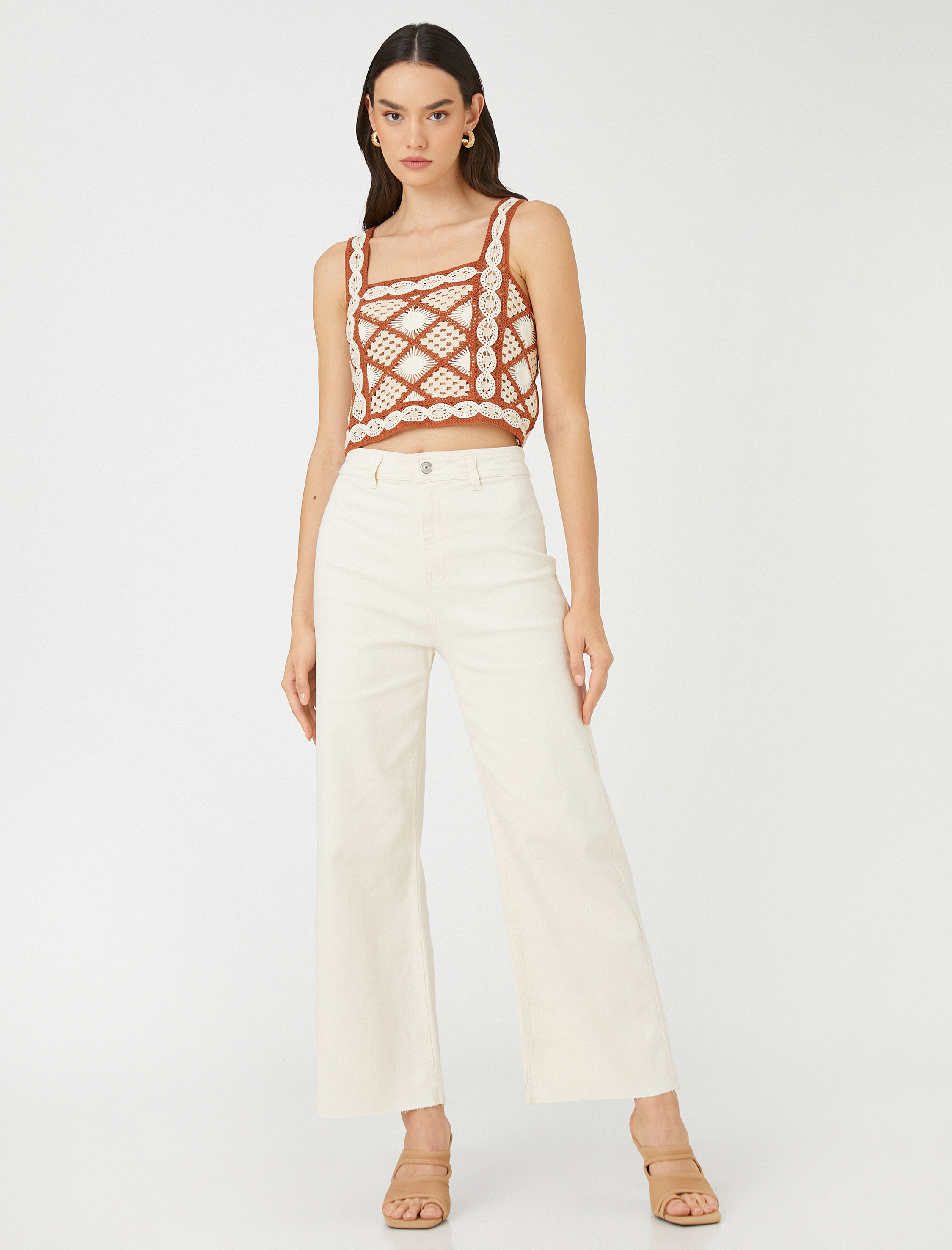   Kot Pantolon Yüksek Bel Crop Bol Paça - Sandra Jean