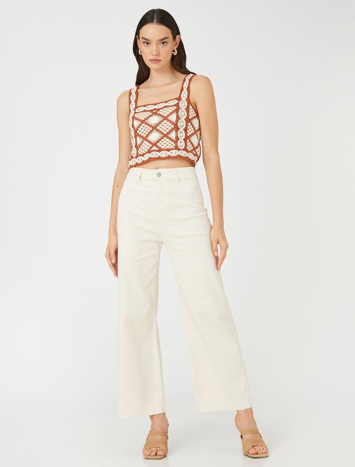  Kot Pantolon Yüksek Bel Crop Bol Paça - Sandra Jean