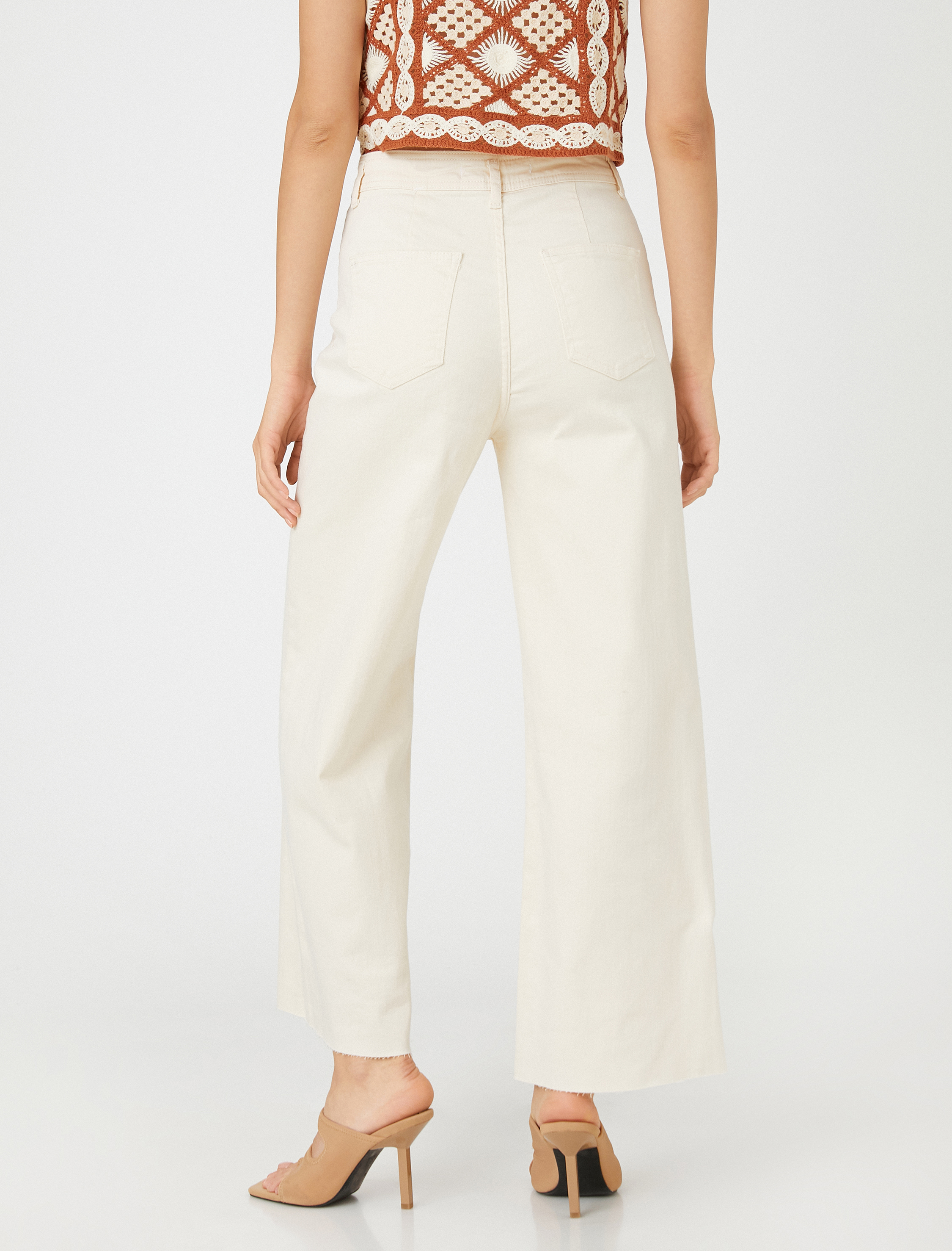   Kot Pantolon Yüksek Bel Crop Bol Paça - Sandra Jean