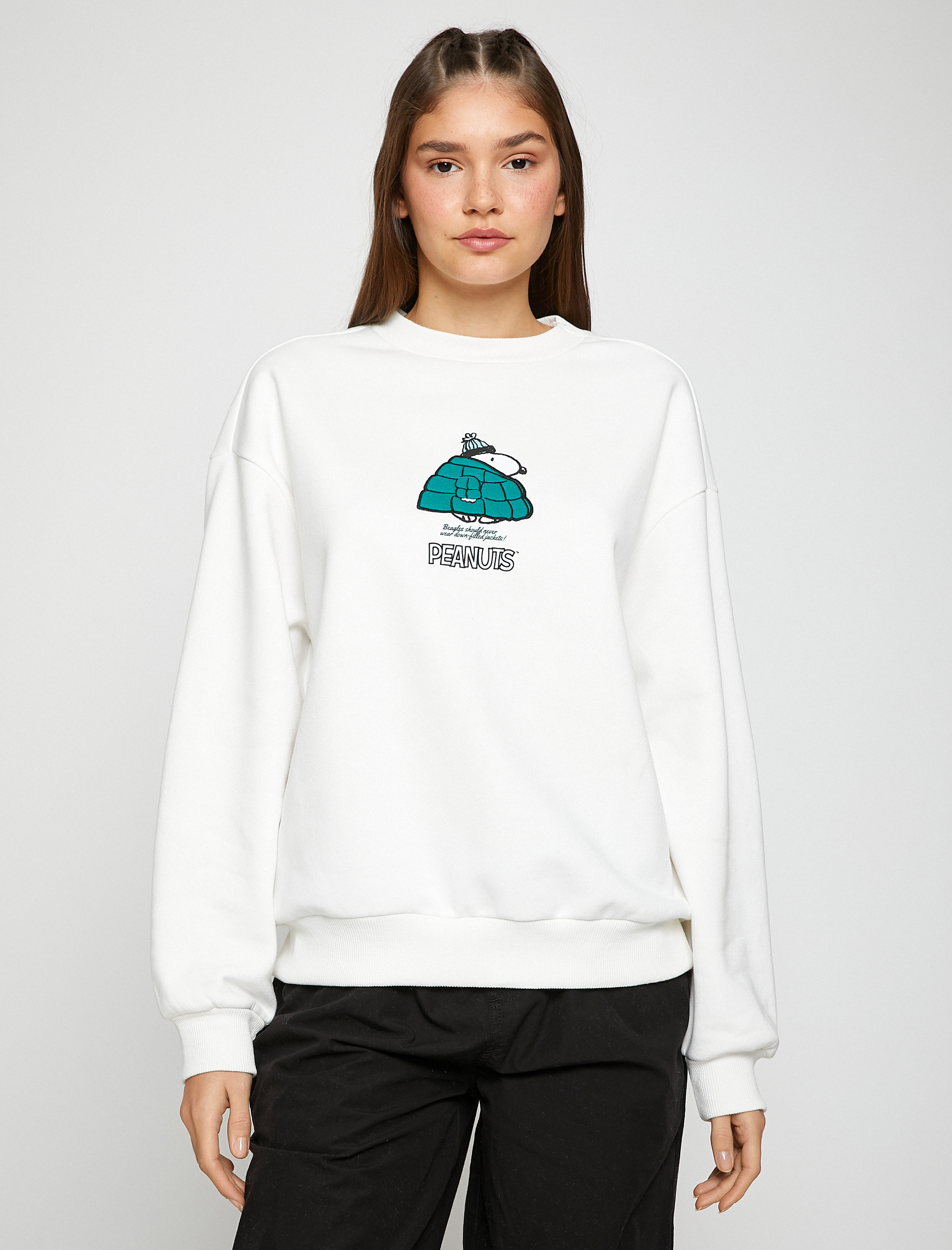   Şardonlu Snoopy Lisanslı Sweatshirt Bisiklet Yaka Uzun Kollu