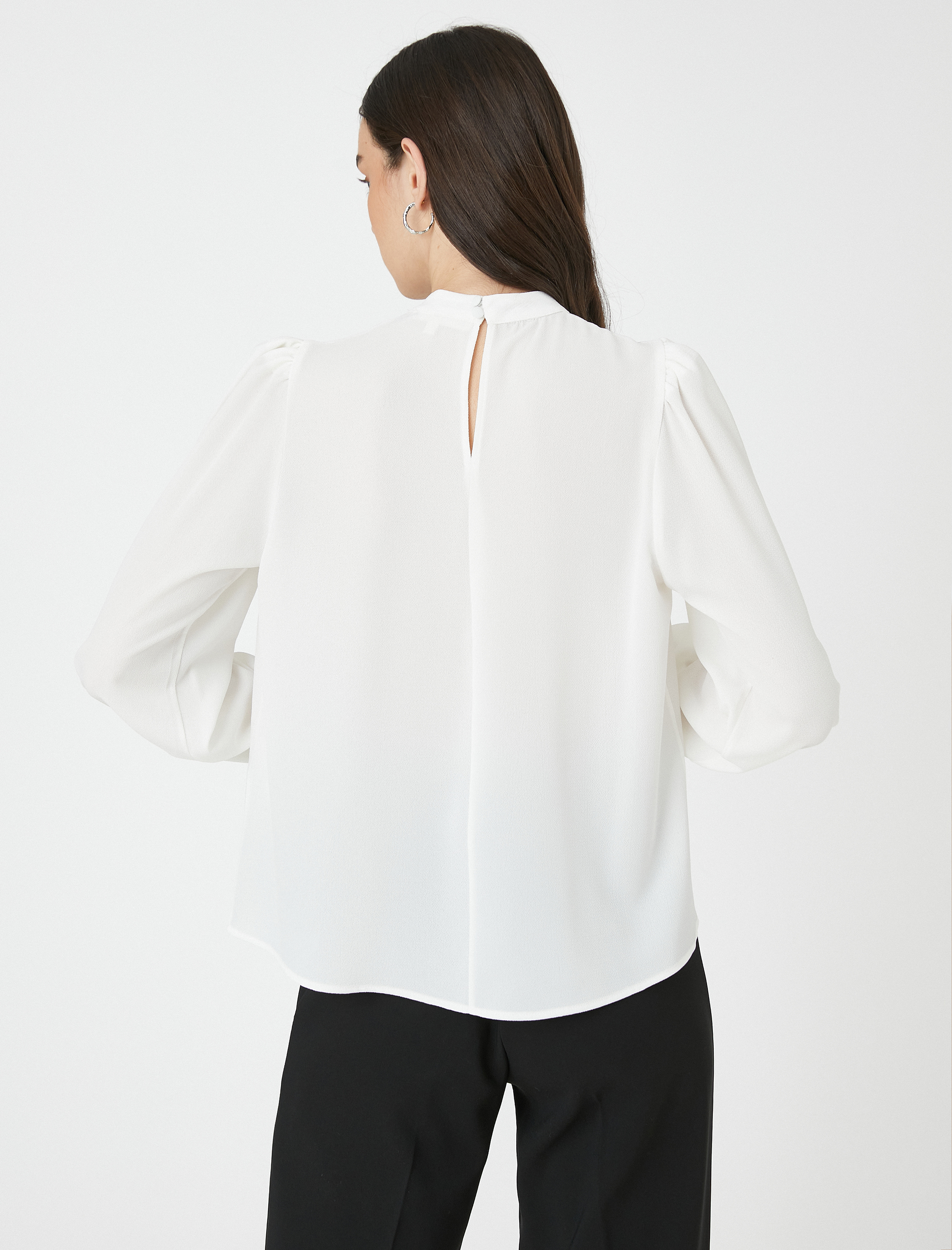   Drape Detaylı Bluz Dik Yaka Uzun Kollu