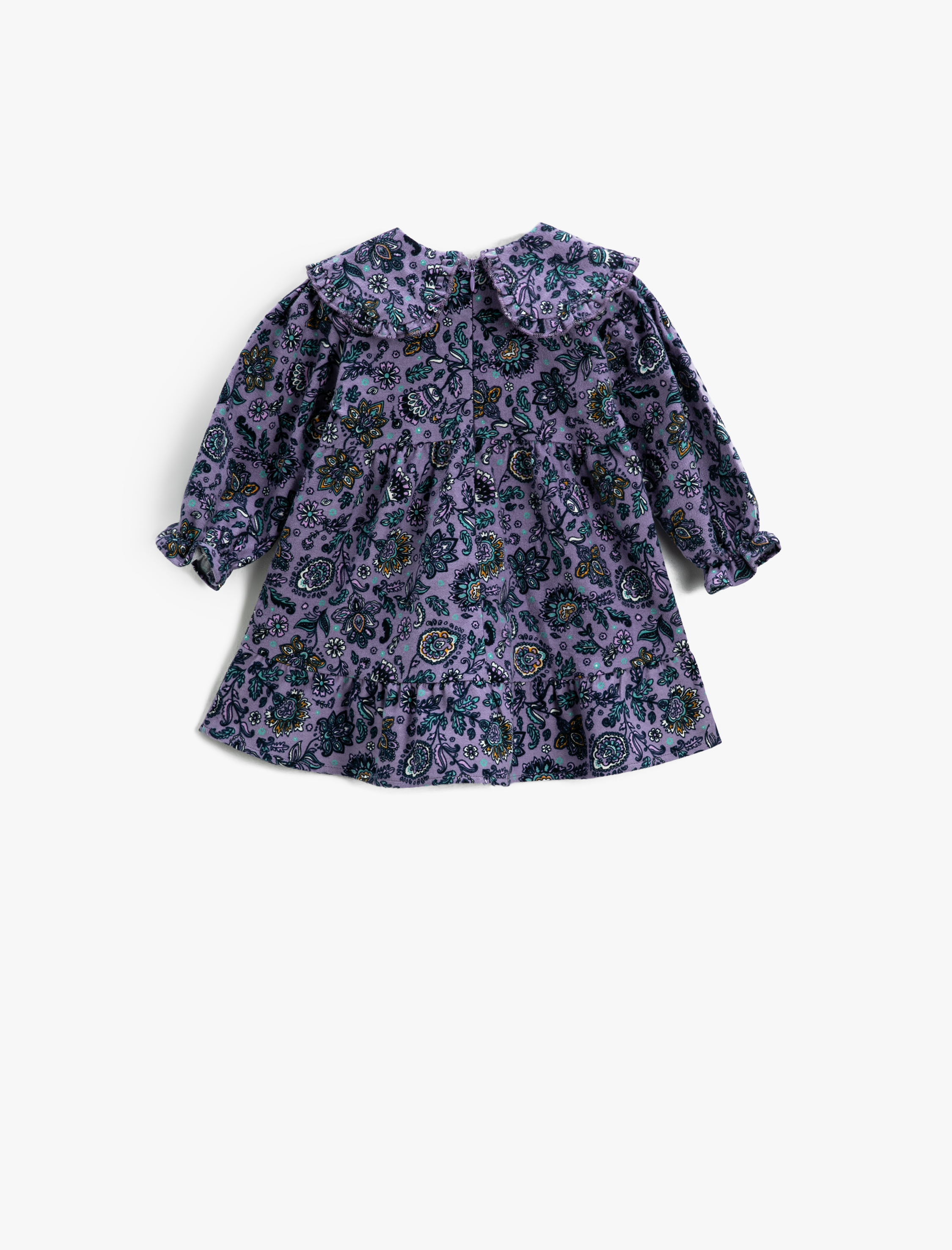  Kız Bebek Elbise Geniş Bebe Yaka Fırfırlı Çiçekli Uzun Kollu Manşetleri Lastikli