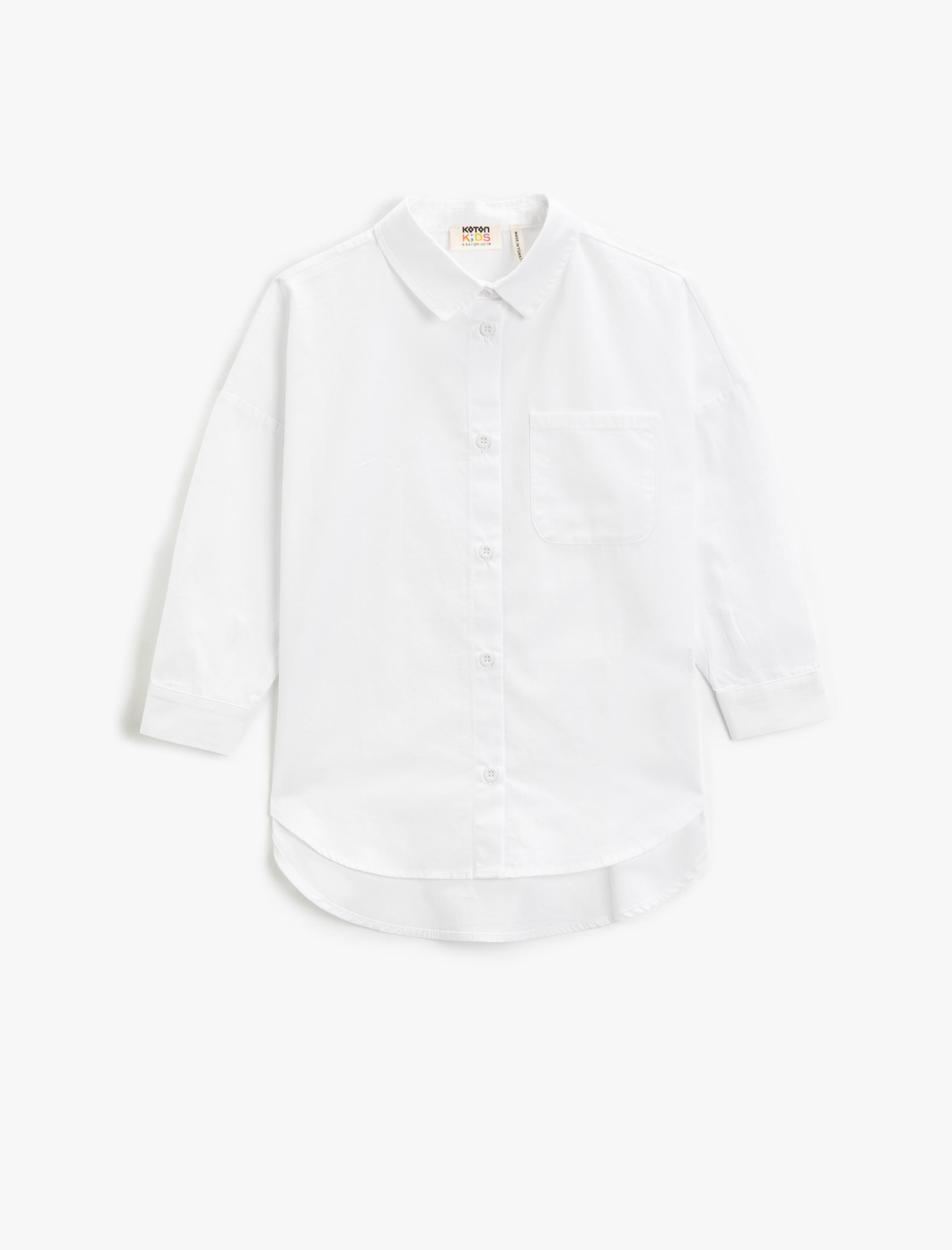  Kız Çocuk Oversize Gömlek Tek Cepli Uzun Kollu Pamuklu