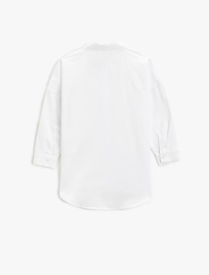 Kız Çocuk Oversize Gömlek Tek Cepli Uzun Kollu Pamuklu