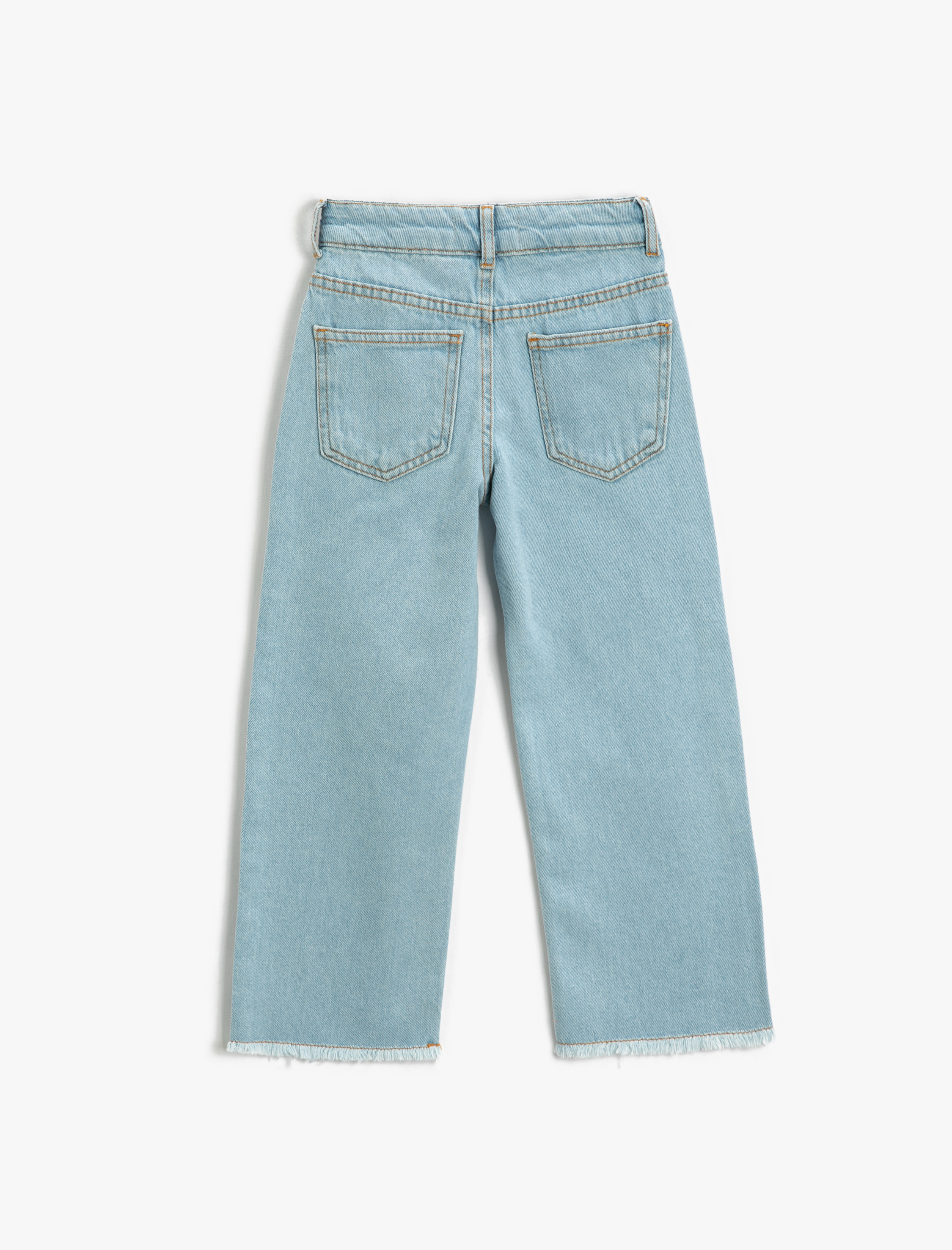 Kız Çocuk Bol Paça Kot Pantolon Pamuklu Cepli - Boot Cut Jean Beli Ayarlanabilir Lastikli