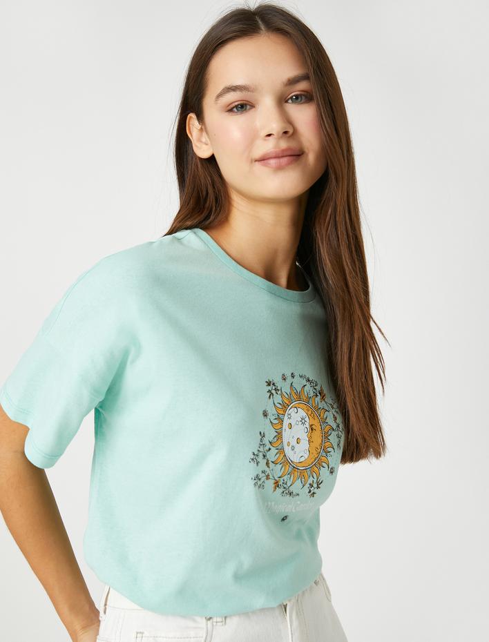  Kısa Kollu Tişört Baskılı Bisiklet Yaka