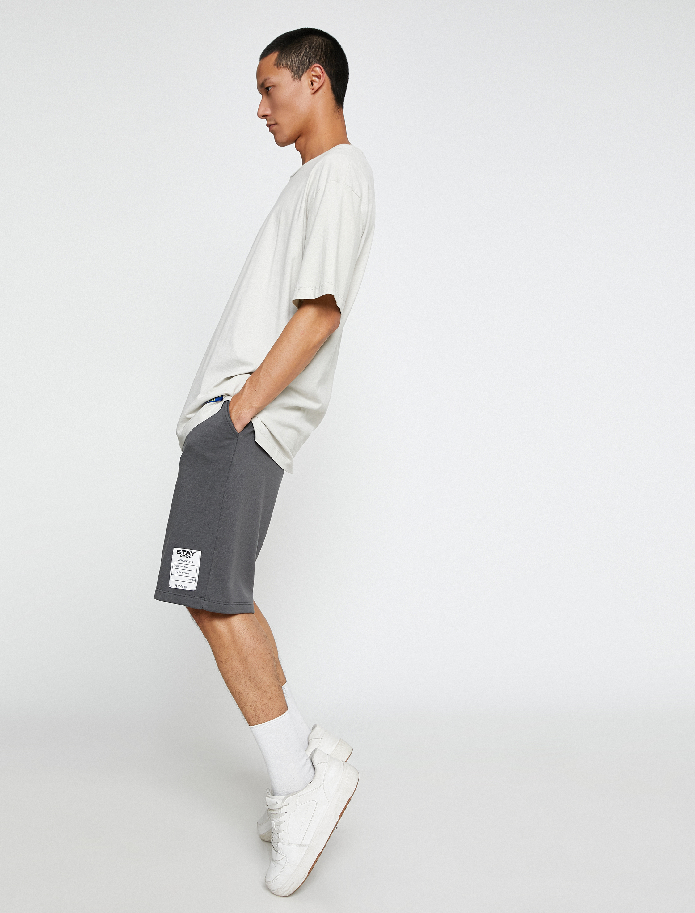   Basic Şort Beli Bağcıklı Slogan Etiket Baskılı Cepli