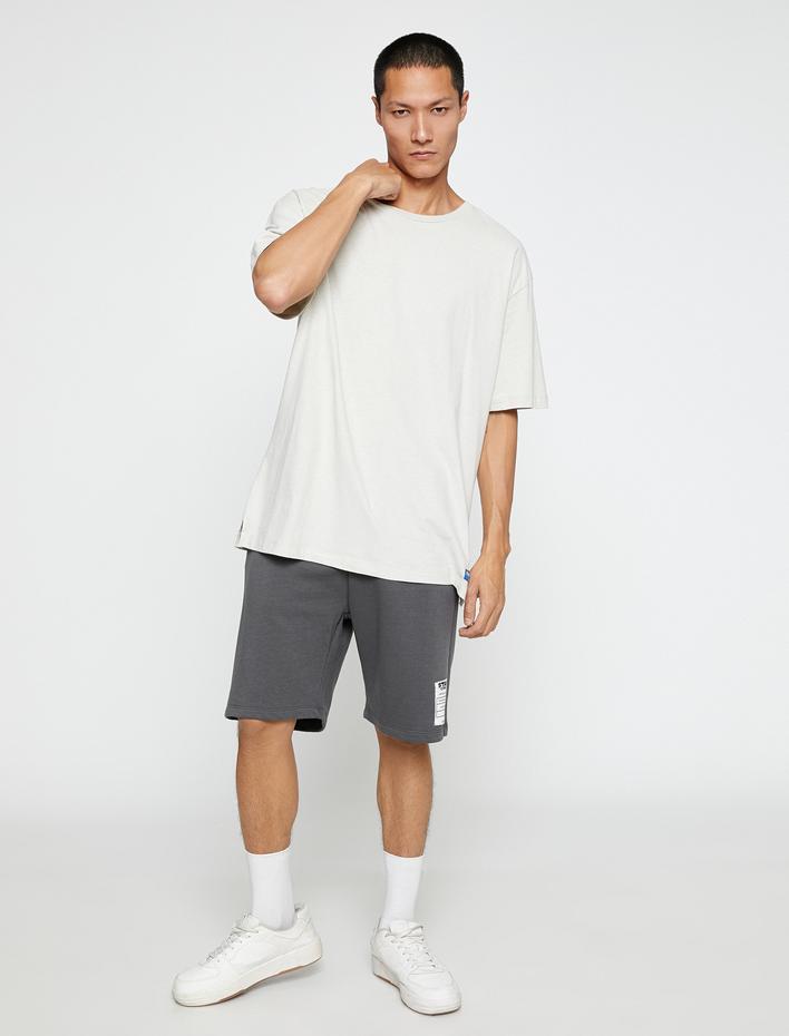  Basic Şort Beli Bağcıklı Slogan Etiket Baskılı Cepli