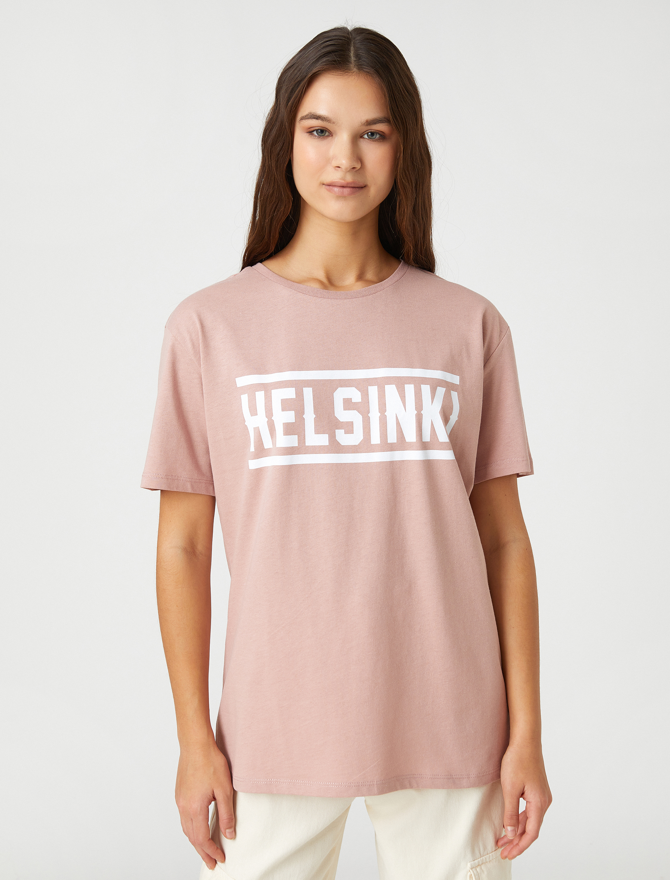   Kısa Kollu Tişört Bisiklet Yaka Baskılı