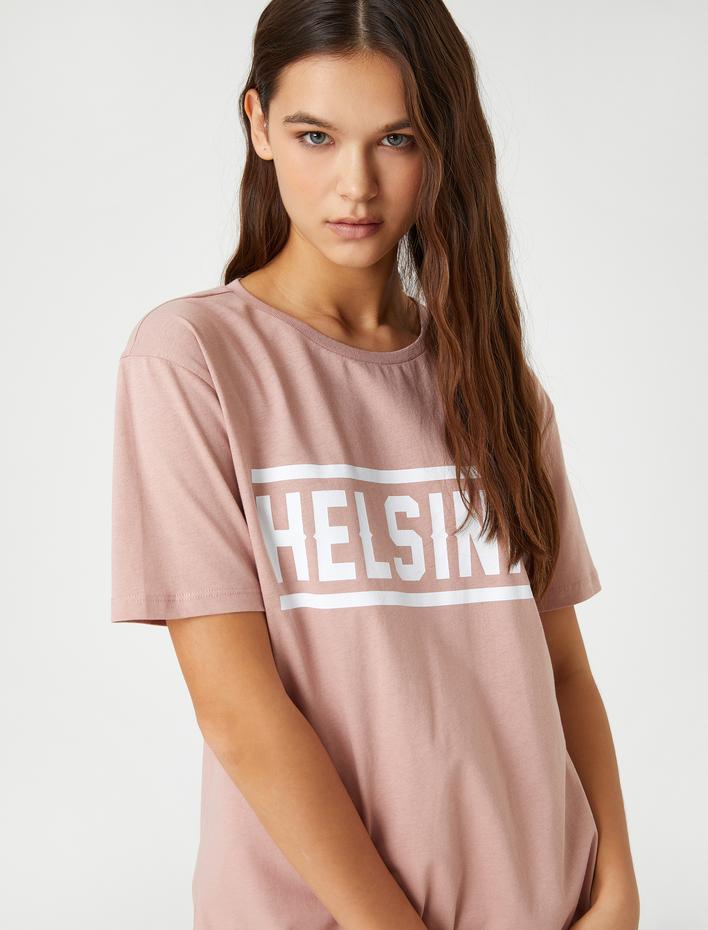  Kısa Kollu Tişört Bisiklet Yaka Baskılı